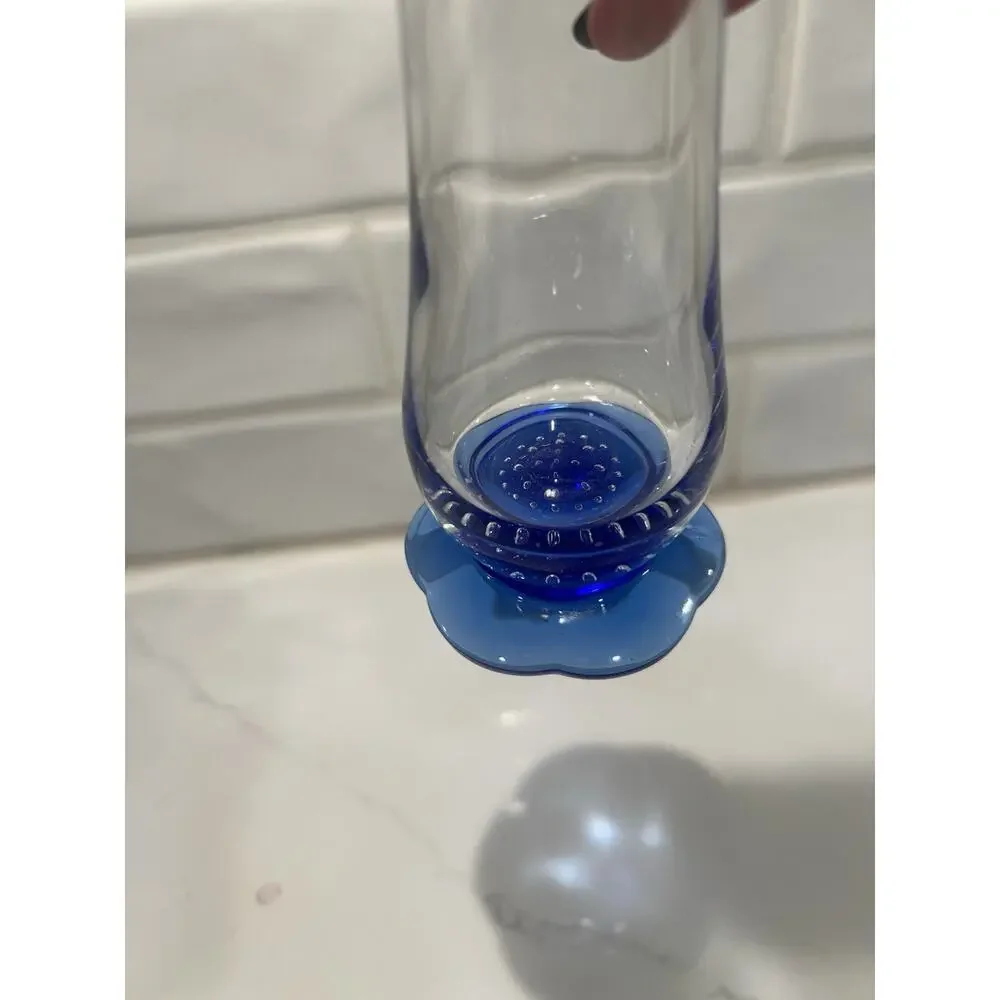 Italian Bormioli Rocco Vase 7.5” Cobalt Blue Flower Shape Base Controlled Bubble